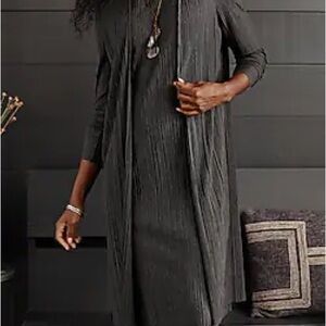 J.Jill Pure Jill Pleated Knit Long Cardigan/Duster - Charcoal Gray Heather, NWOT